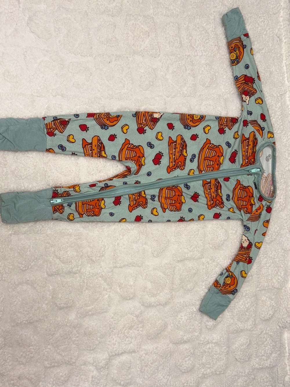 Light Blue Pancake Print Bamboo Zip One-Piece Pajamas